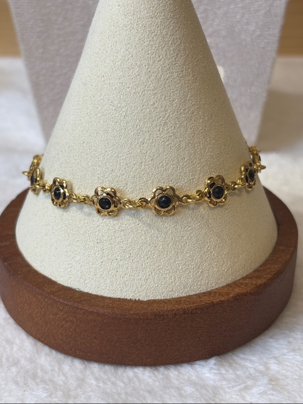 Black Flower Crystal 10” Anklet 18k Gold Filled